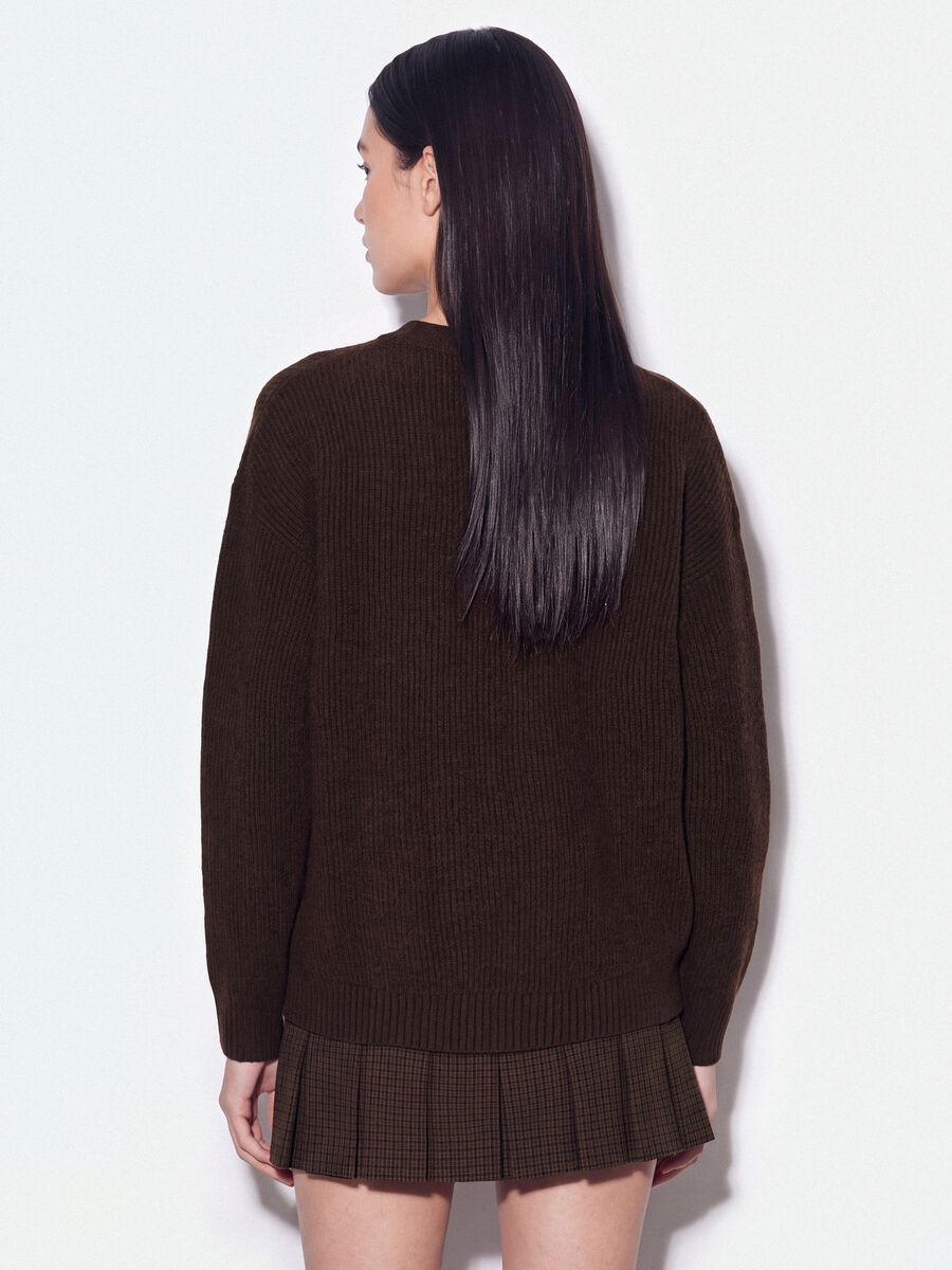 Brown stretch-fabric cardigan with deep V-neckline_3