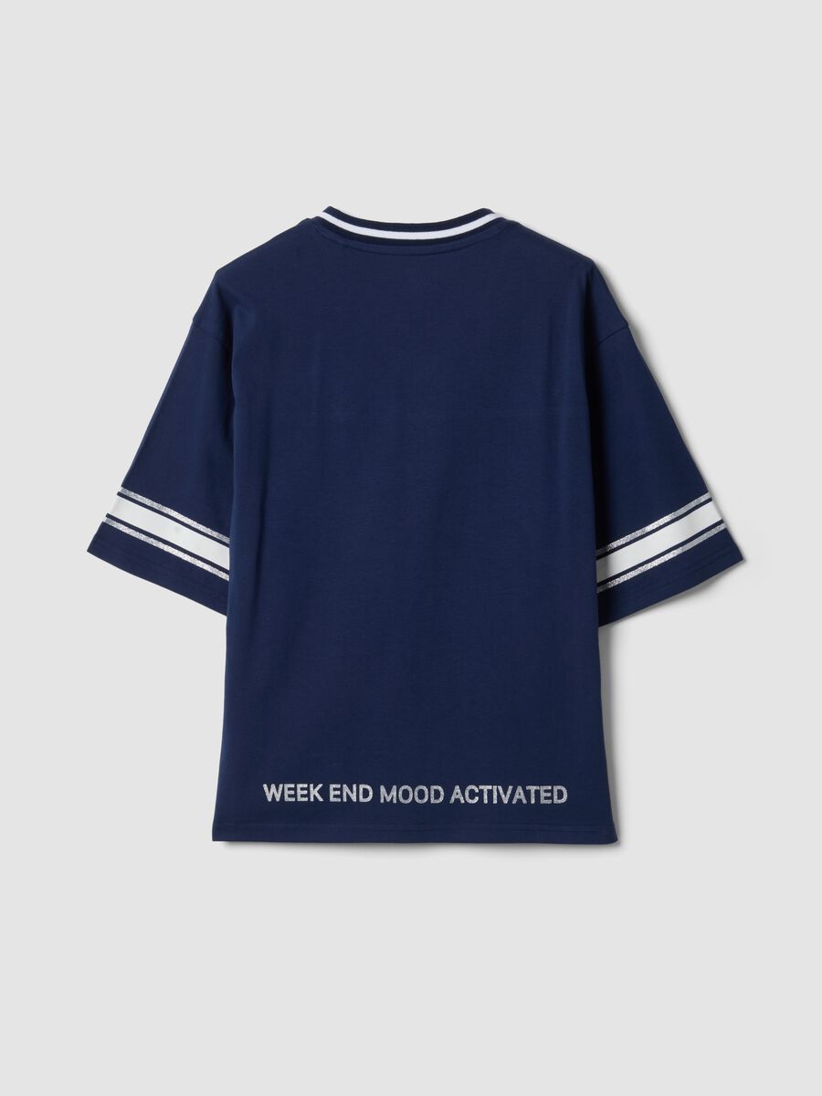 T-shirt blu in puro cotone con scollo profondo a V_2