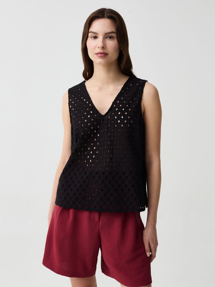 Tank top with openwork broderie anglaise front_0