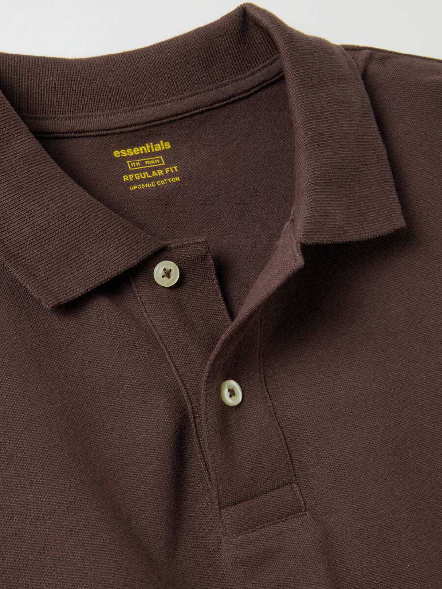 Brown long sleeve polo in pure cotton regular fit_5