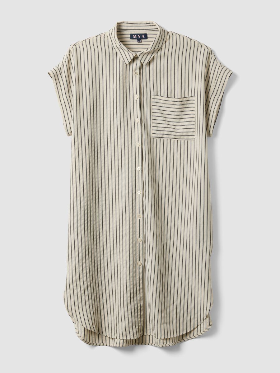 Beige striped viscose-blend shirt dress_0