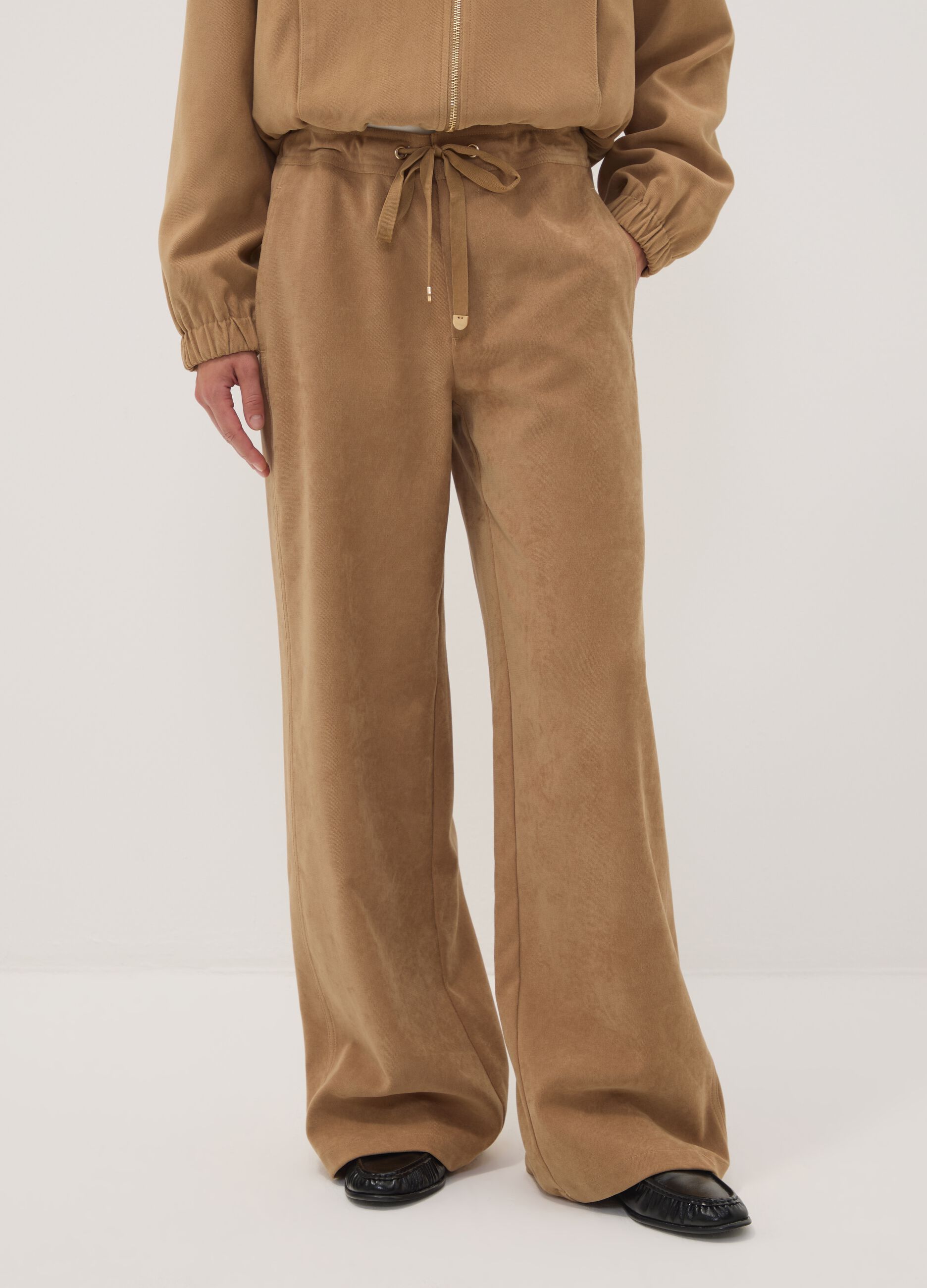 Beige Straight-Fit-Hose aus Stretchgewebe