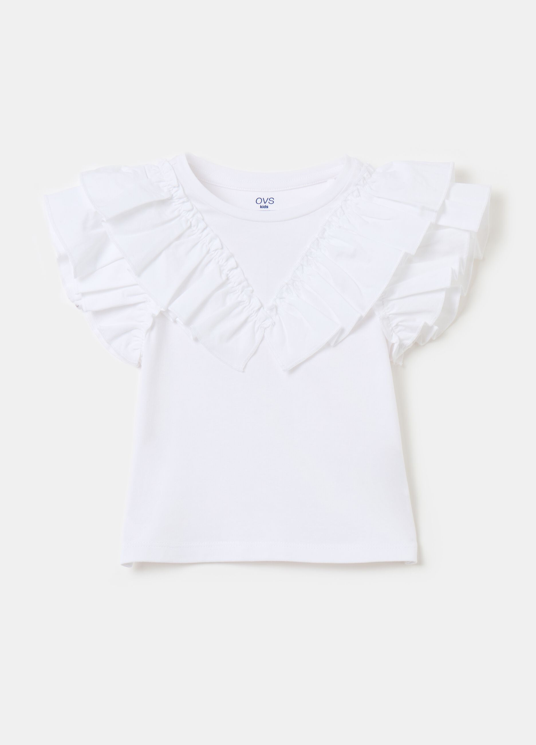 T-shirt in cotone stretch con volant