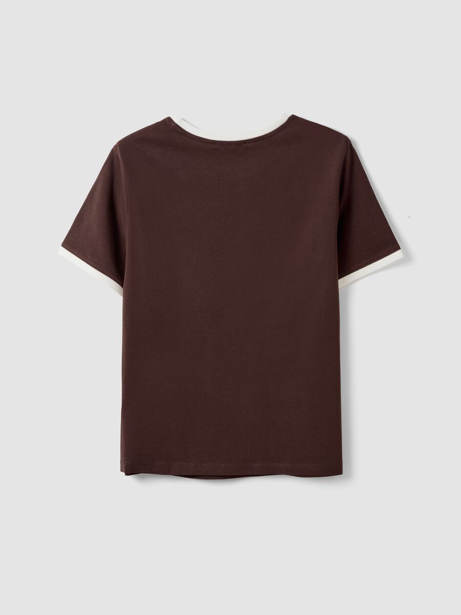 Brown pure cotton T-shirt with buttons, regular fit_1