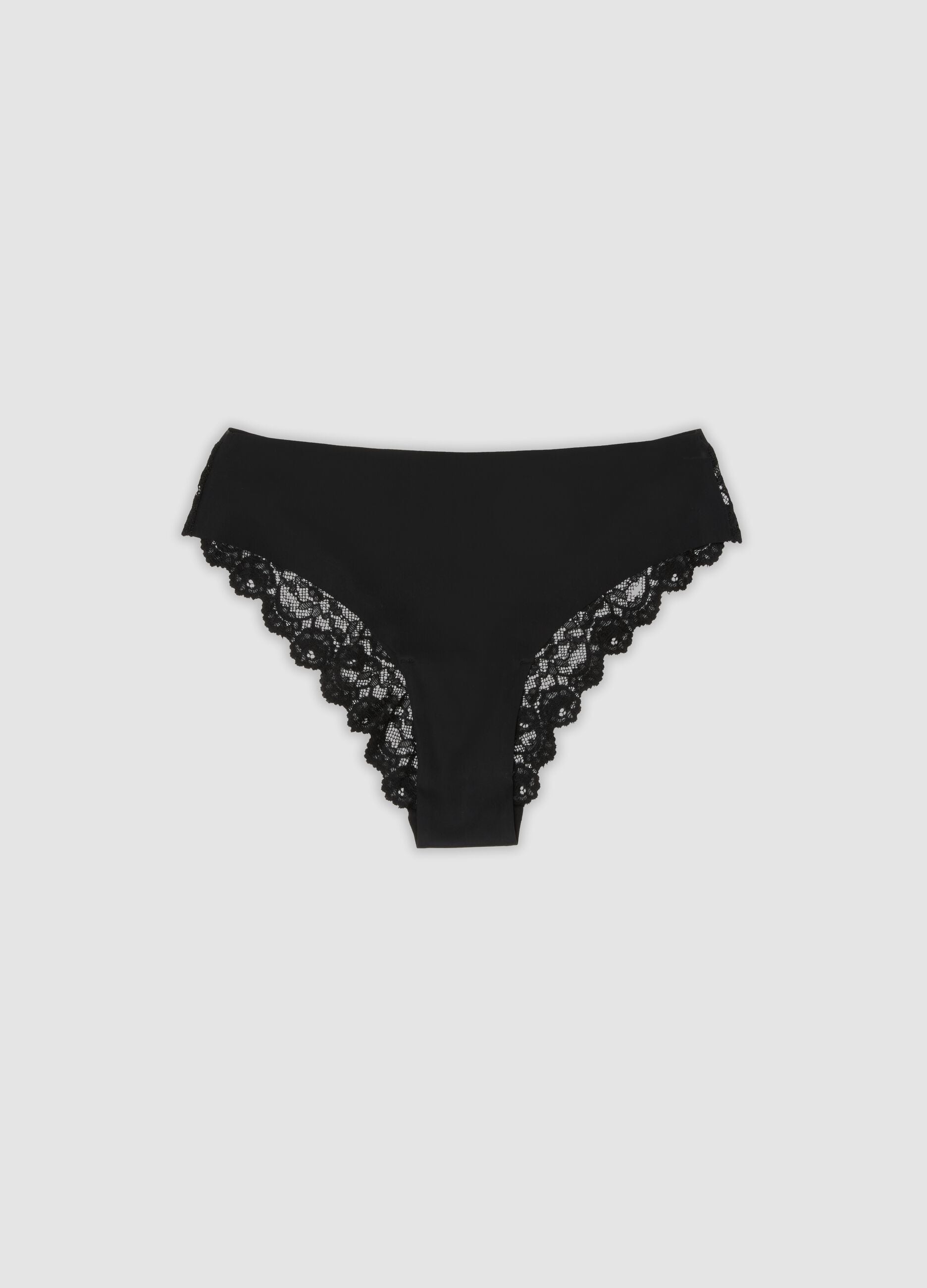 Black Brazilian briefs in stretch microfibre with lace