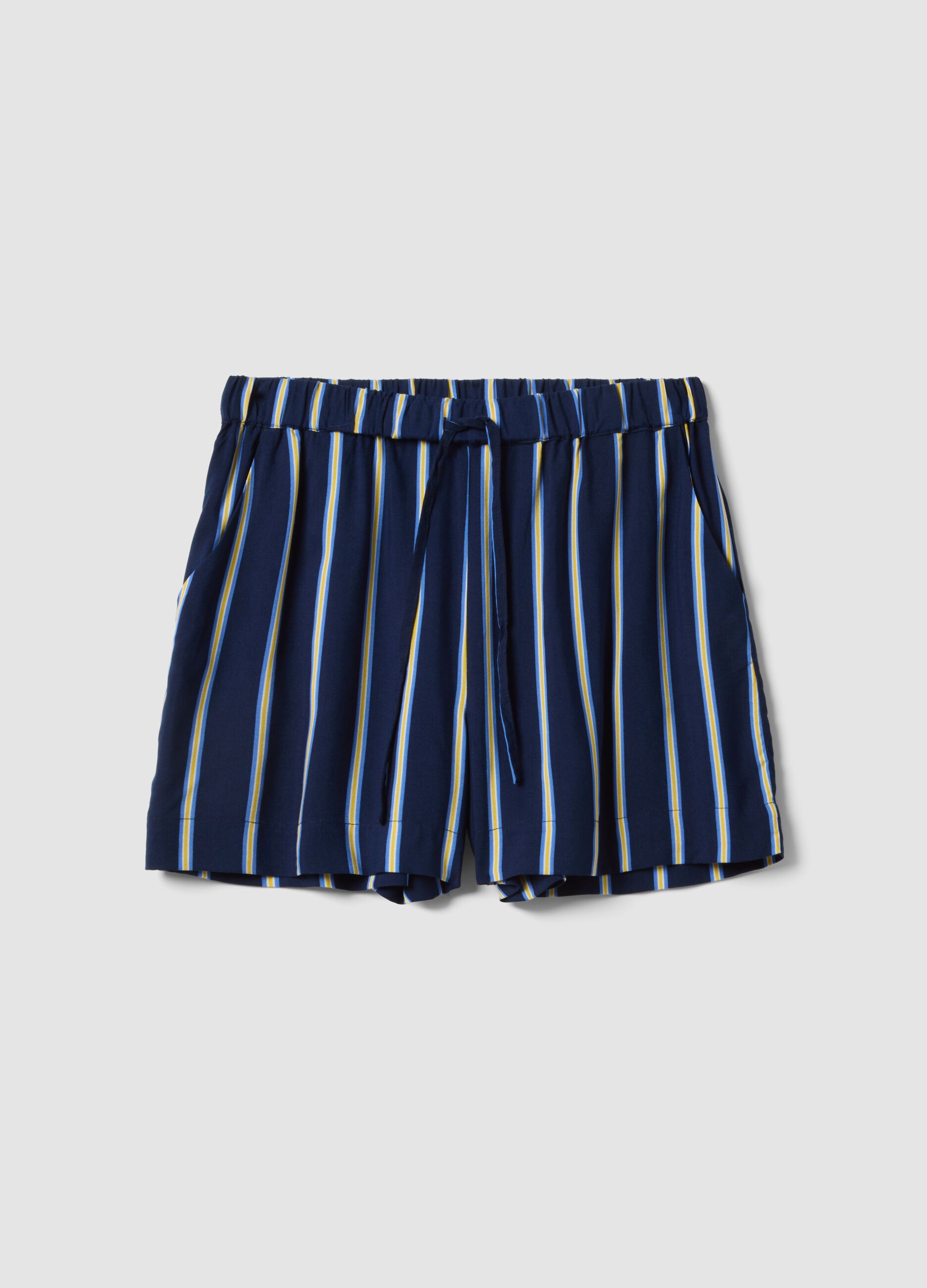 Blue striped pure viscose shorts