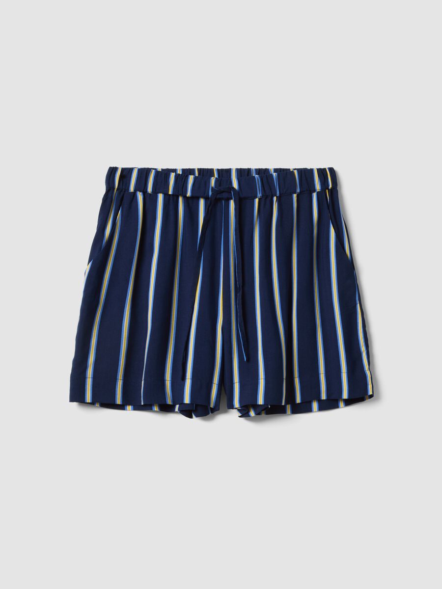 Blue striped pure viscose shorts_4