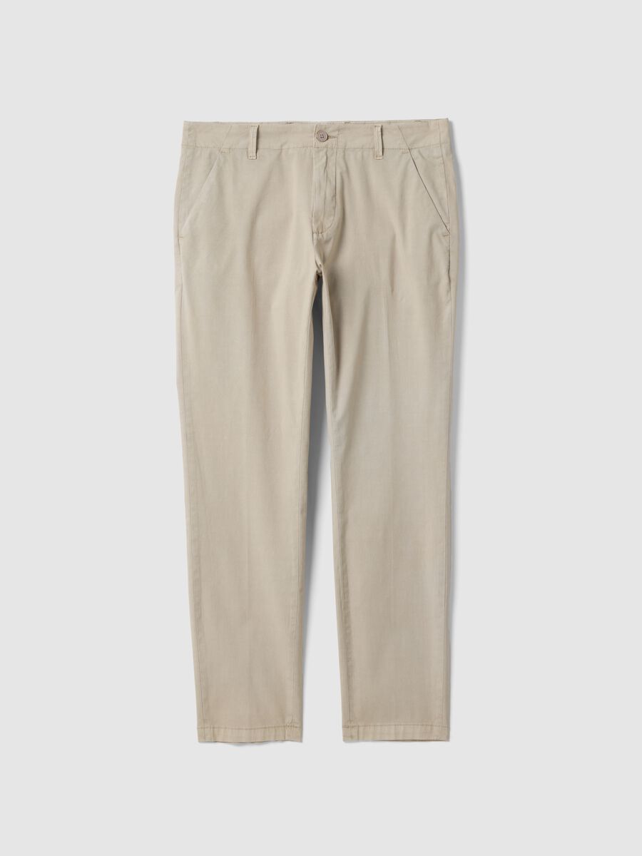 Beige Slim Fit Stretch Cotton Chino Trousers_0