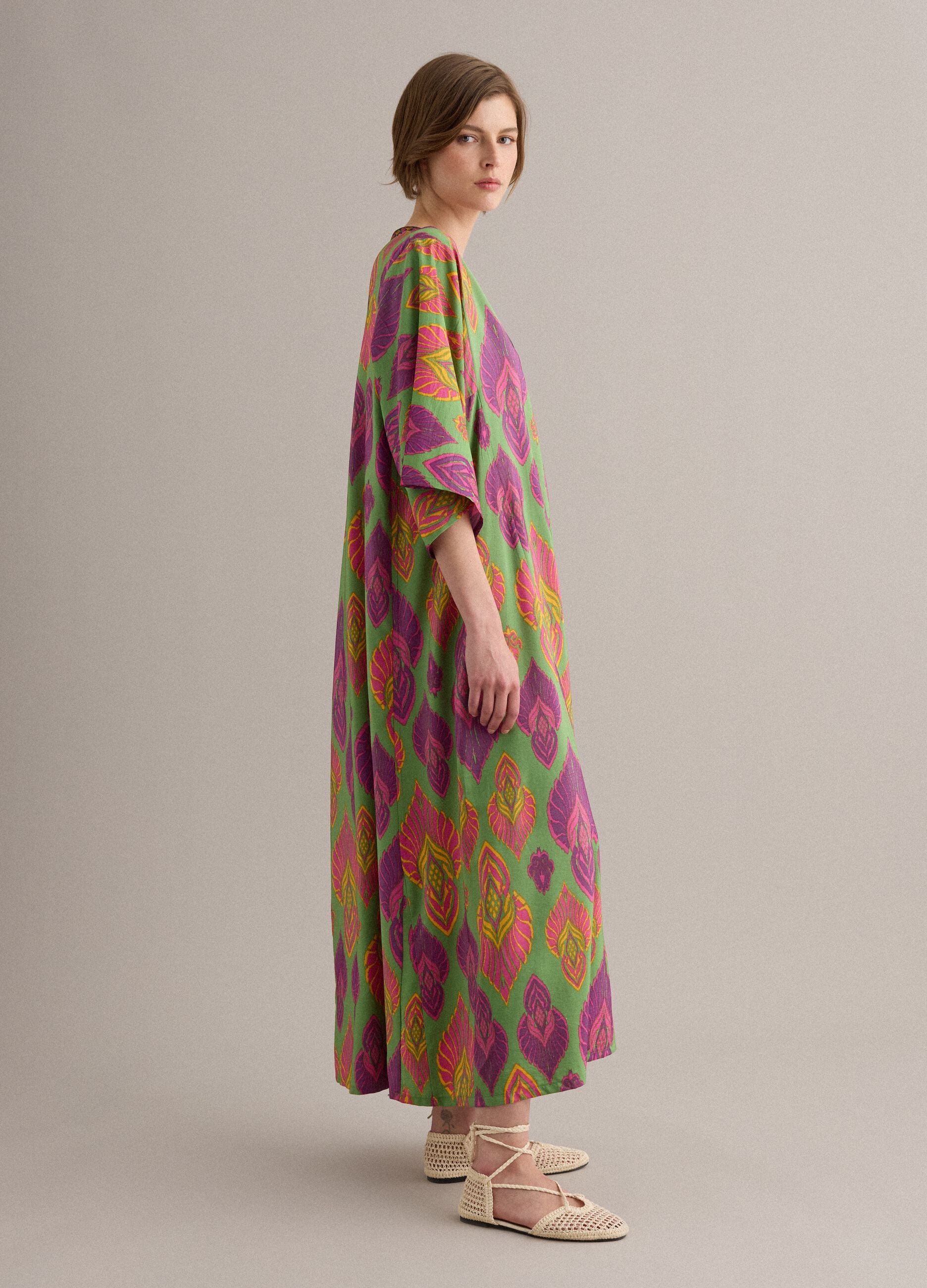 Green viscose-blend midi dress with print