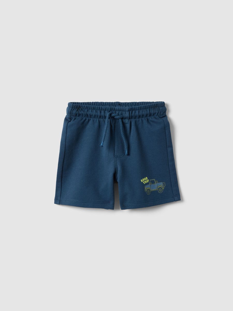 Children&rsquo;s blue pure cotton shorts, regular fit with car print_0