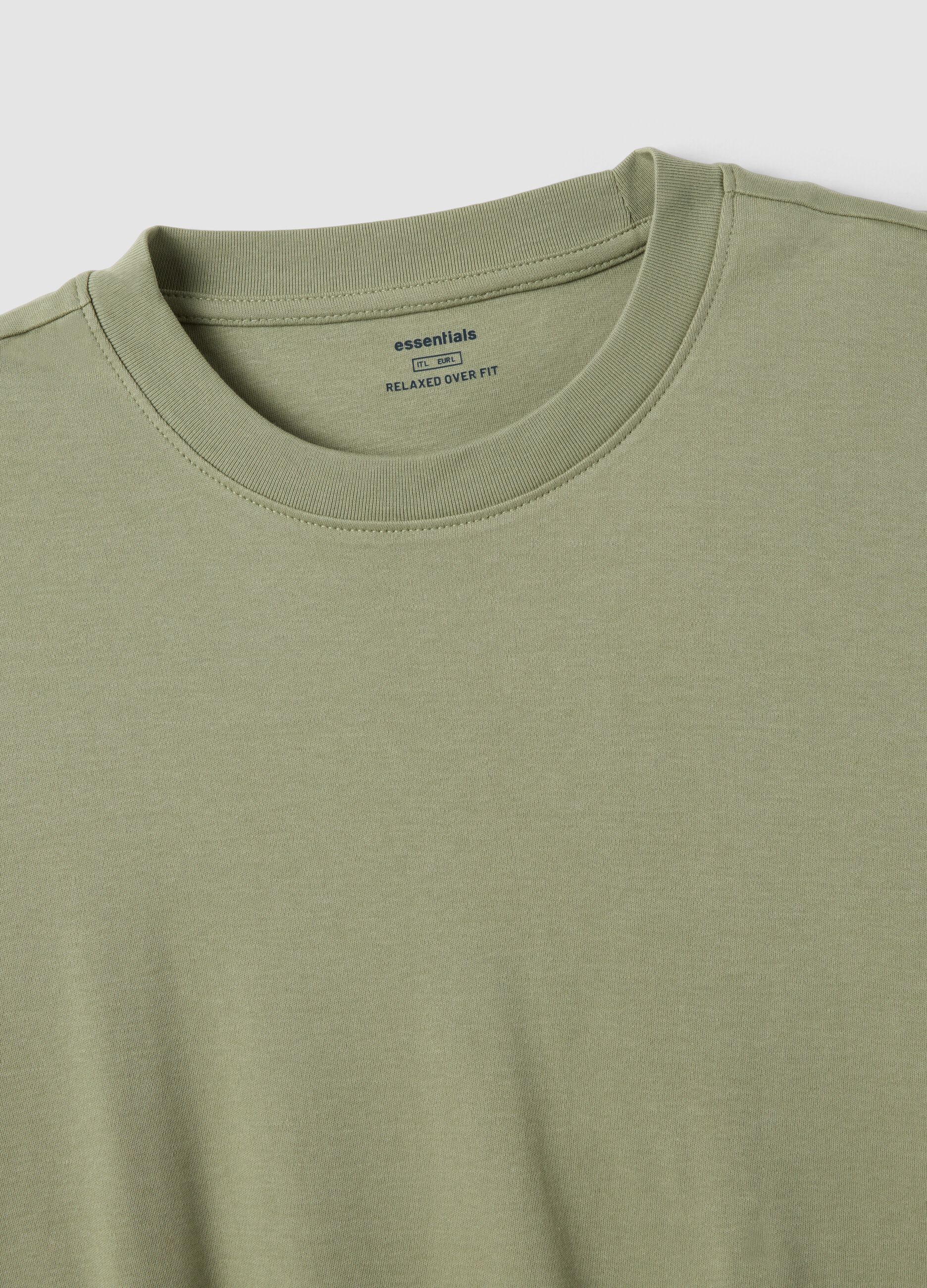 Gr&uuml;nes T-Shirt aus reiner Baumwolle mit kurzen &Auml;rmeln, Relaxed Fit