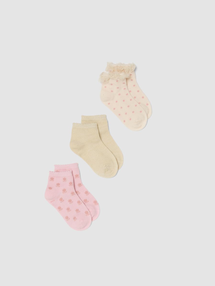 Multicolour stretch cotton blend socks tripack for baby girls_0
