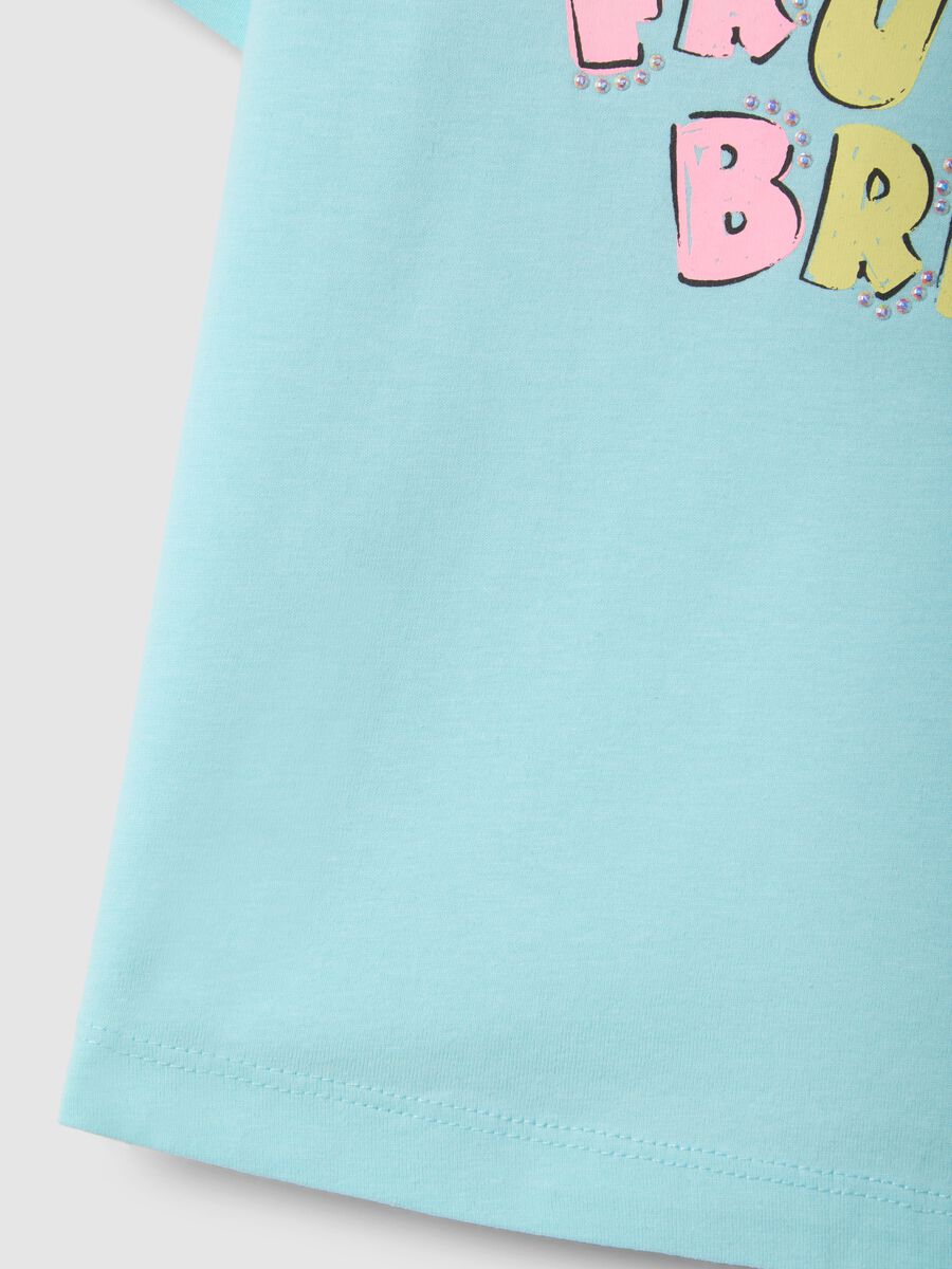 Girls' blue cotton t-shirt, regular fit with text_3