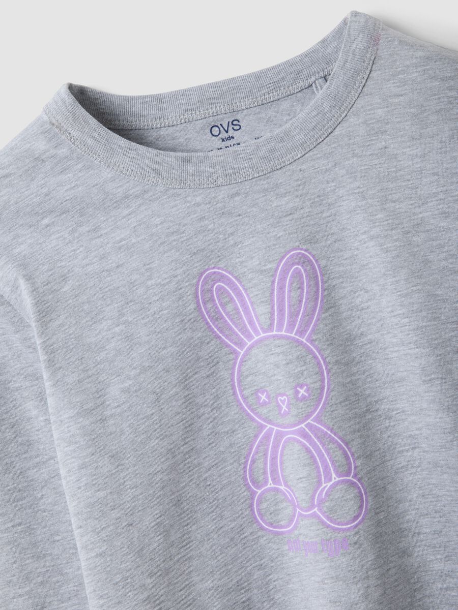 Girls&rsquo; grey organic cotton crop T-shirt with ribbed neckline_1