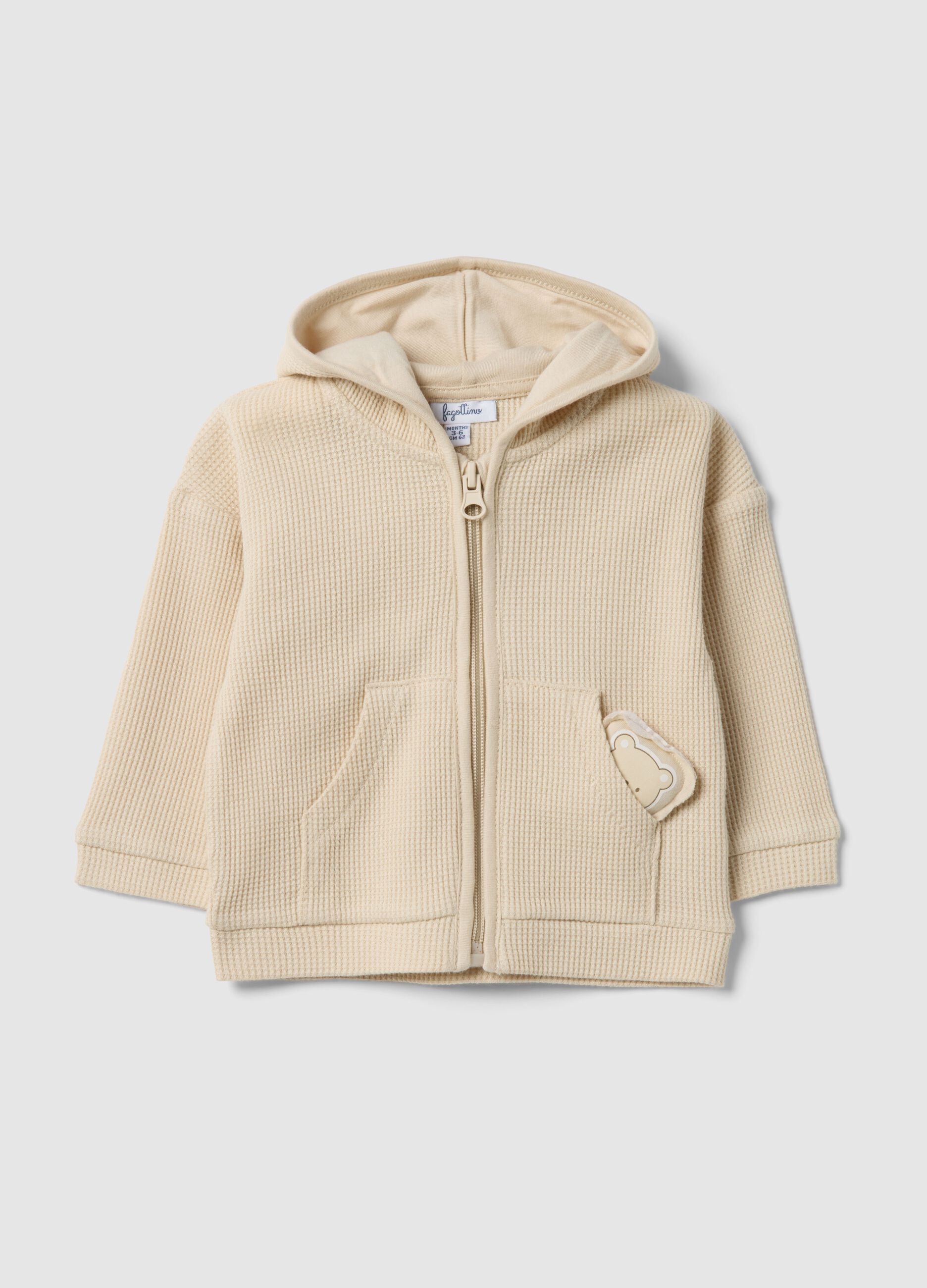 Beige Kapuzenpullover aus reinem Baumwolle, regular fit mit Teddyb&auml;r