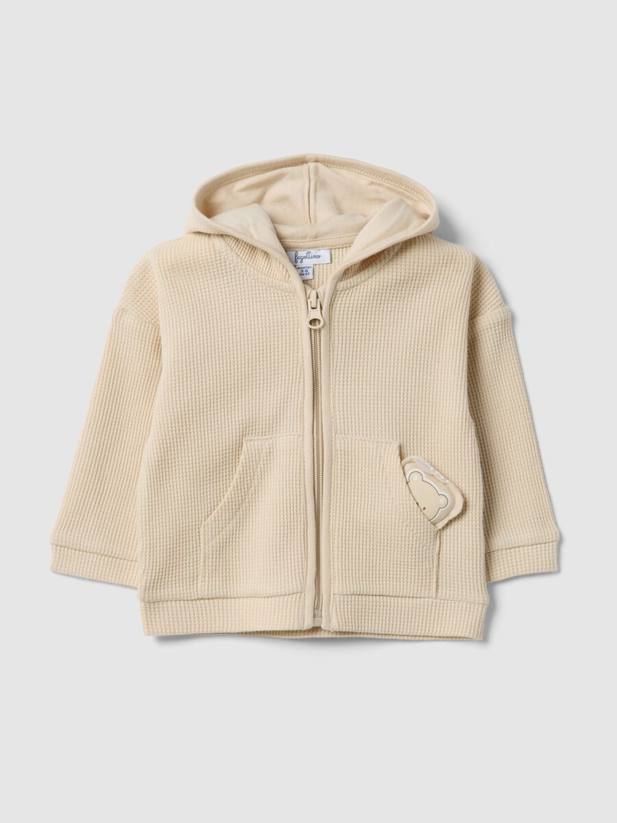Pure cotton beige hoodie regular fit with teddy bear_0