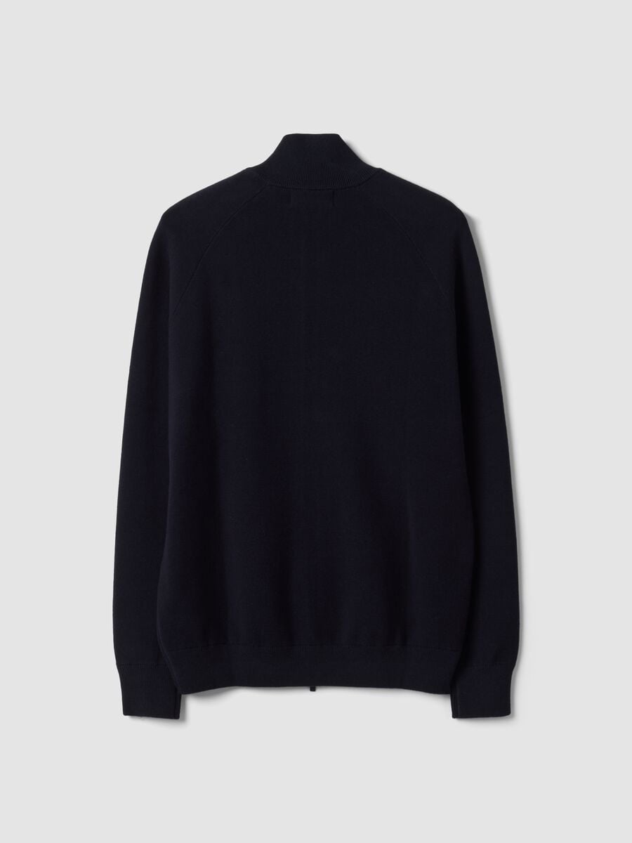 Blue cotton-blend cardigan with collar, regular fit_1