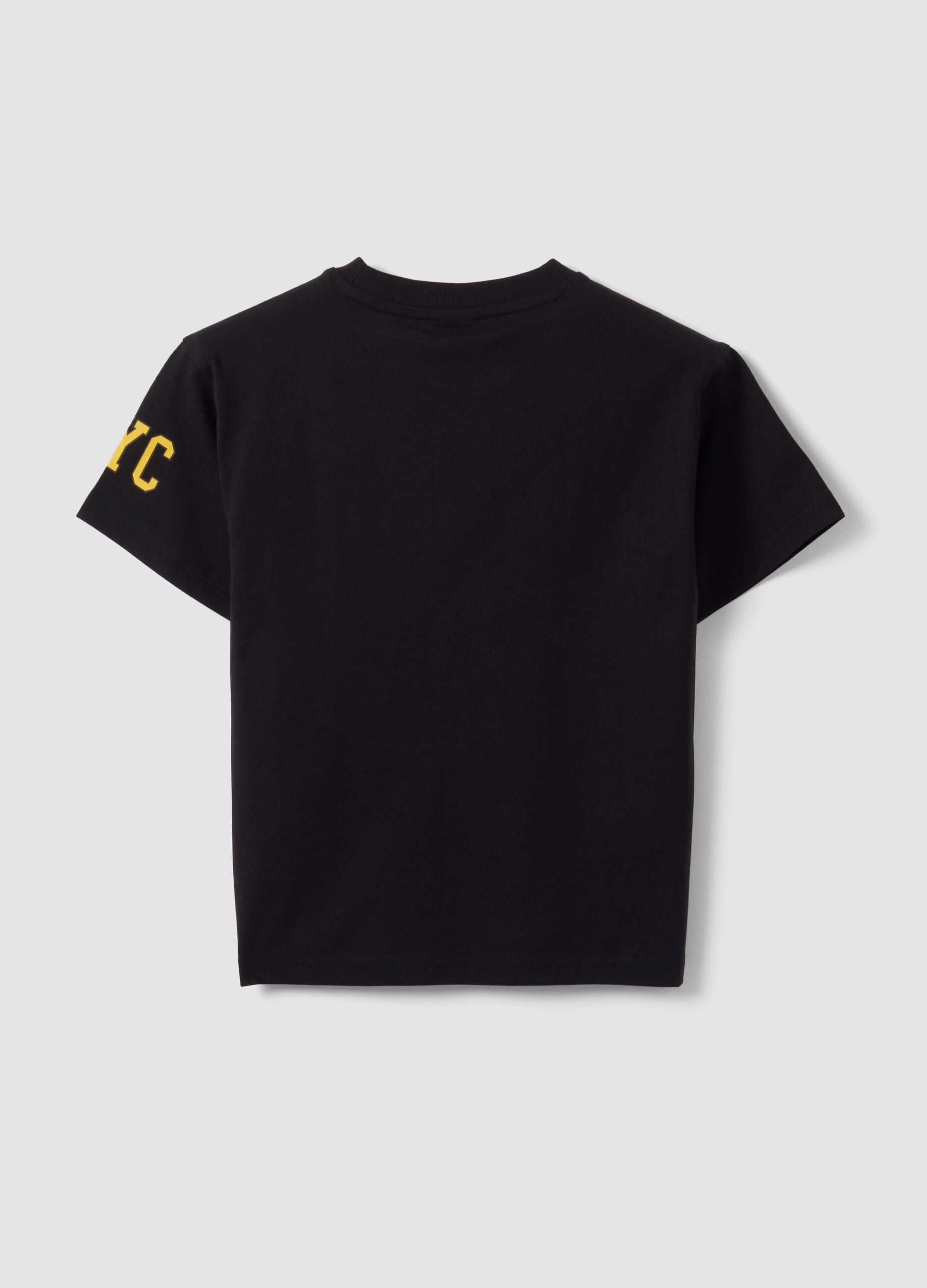 T-shirt nera in puro cotone con stampe all over per bambino
