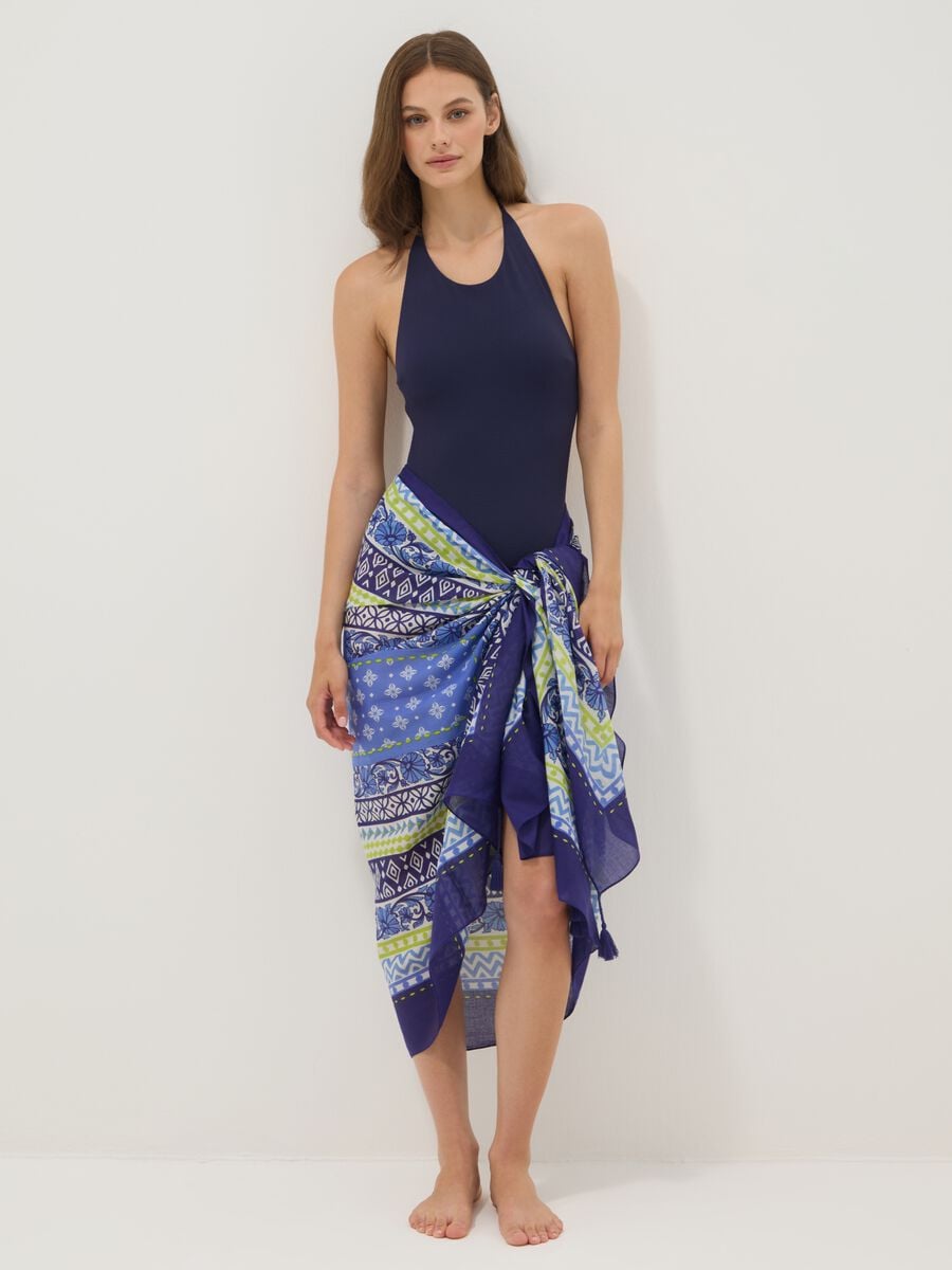 Blue pure cotton printed sarong_0