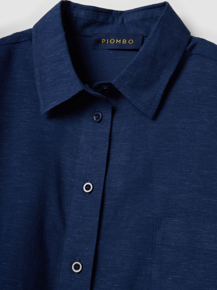 Camisa azul em mistura de viscose e linho, corte oversize_5