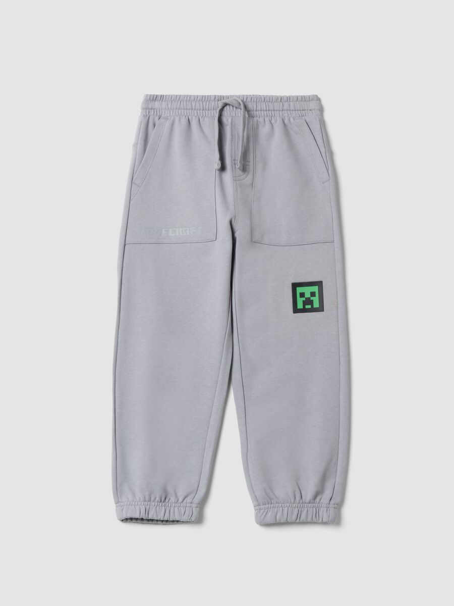 Pantalon jogger gris en coton m&eacute;lang&eacute;_0