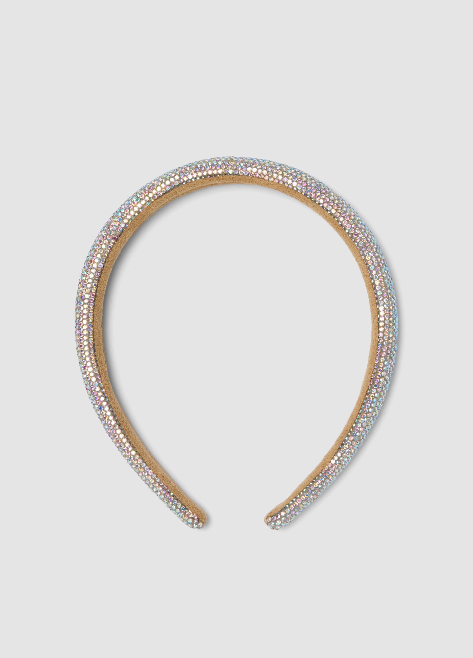 Beige headband with multicolour rhinestones for girls and teens
