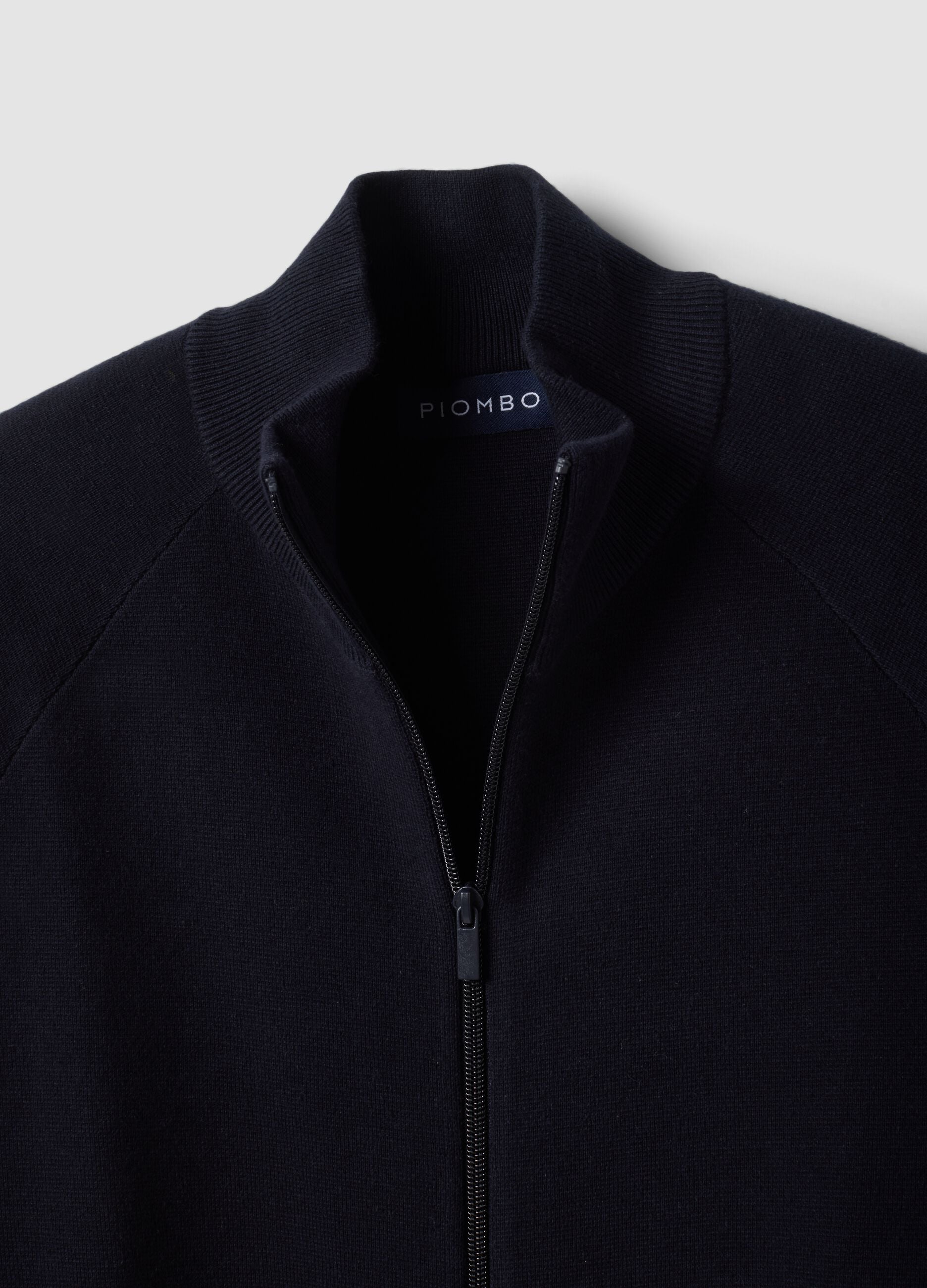 Blue cotton-blend cardigan with collar, regular fit