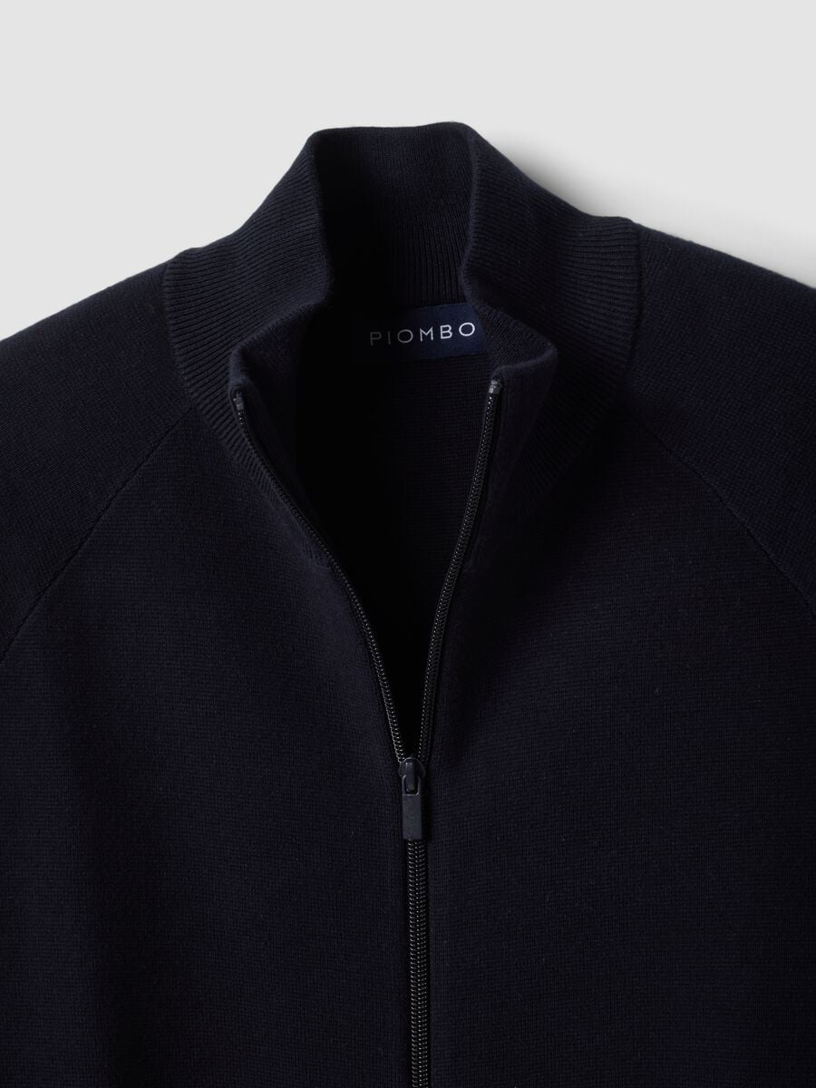 Blue cotton-blend cardigan with collar, regular fit_2