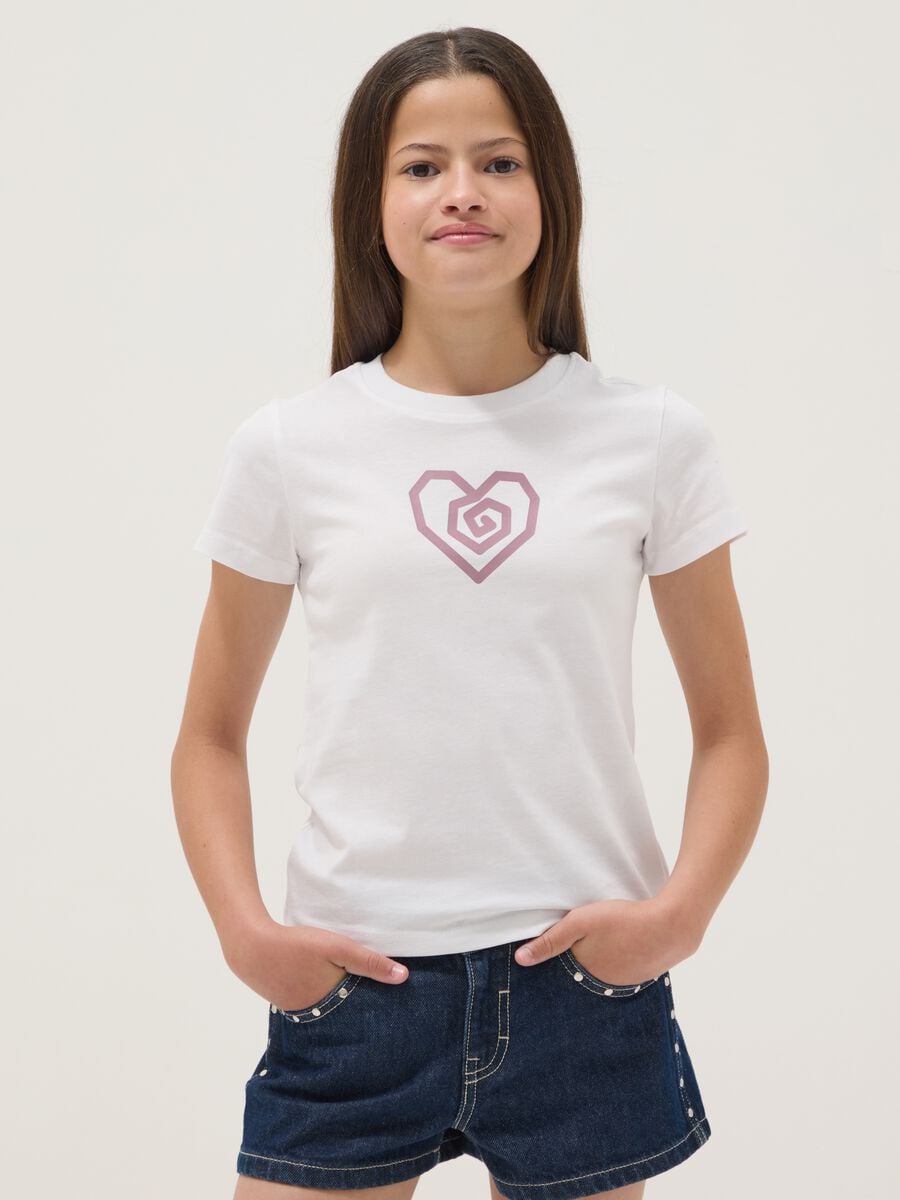 Girls' white organic cotton short-sleeved T-shirt, regular fit_1