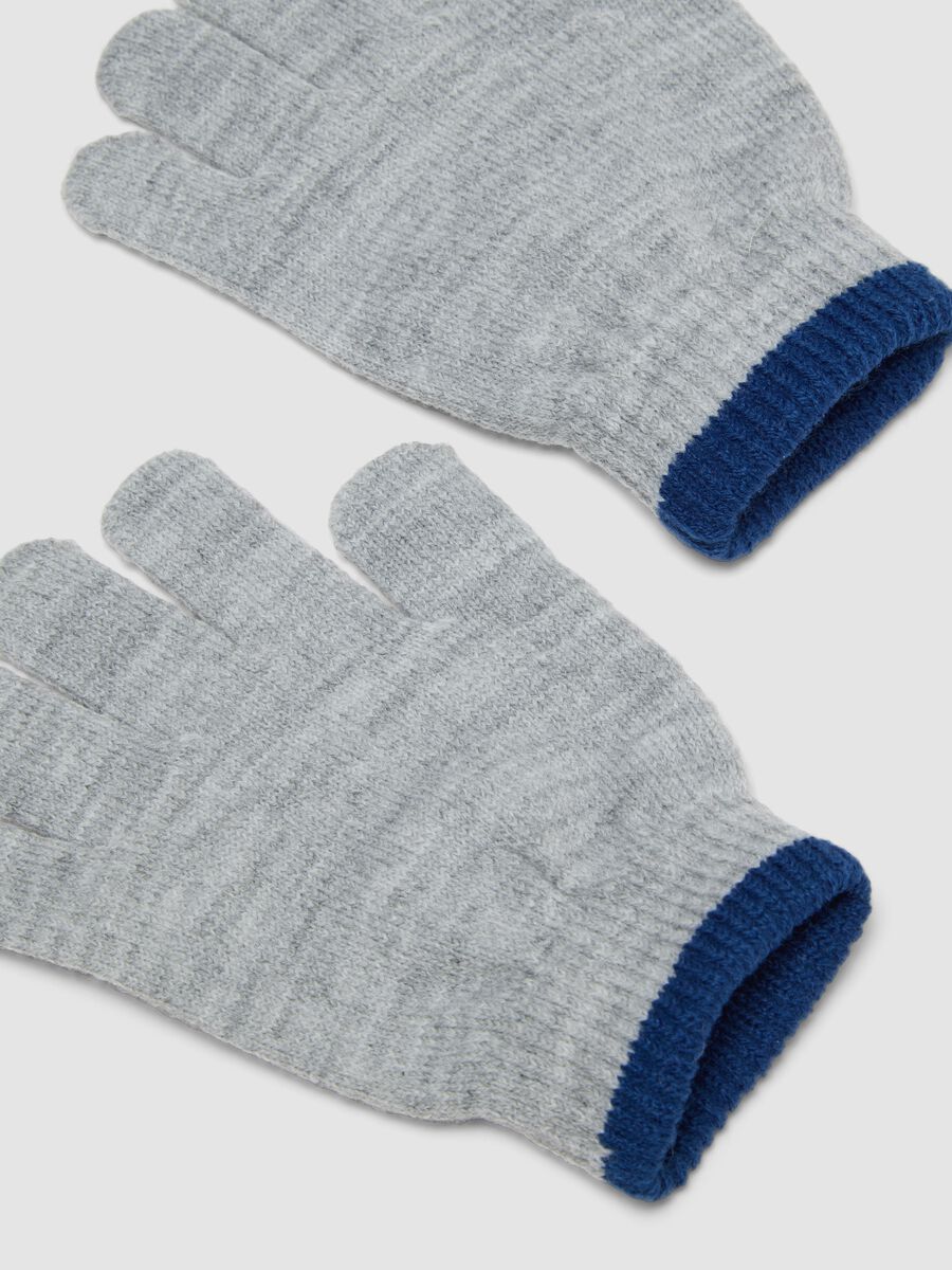 Guanti grigi in maglia con polsini a coste_1
