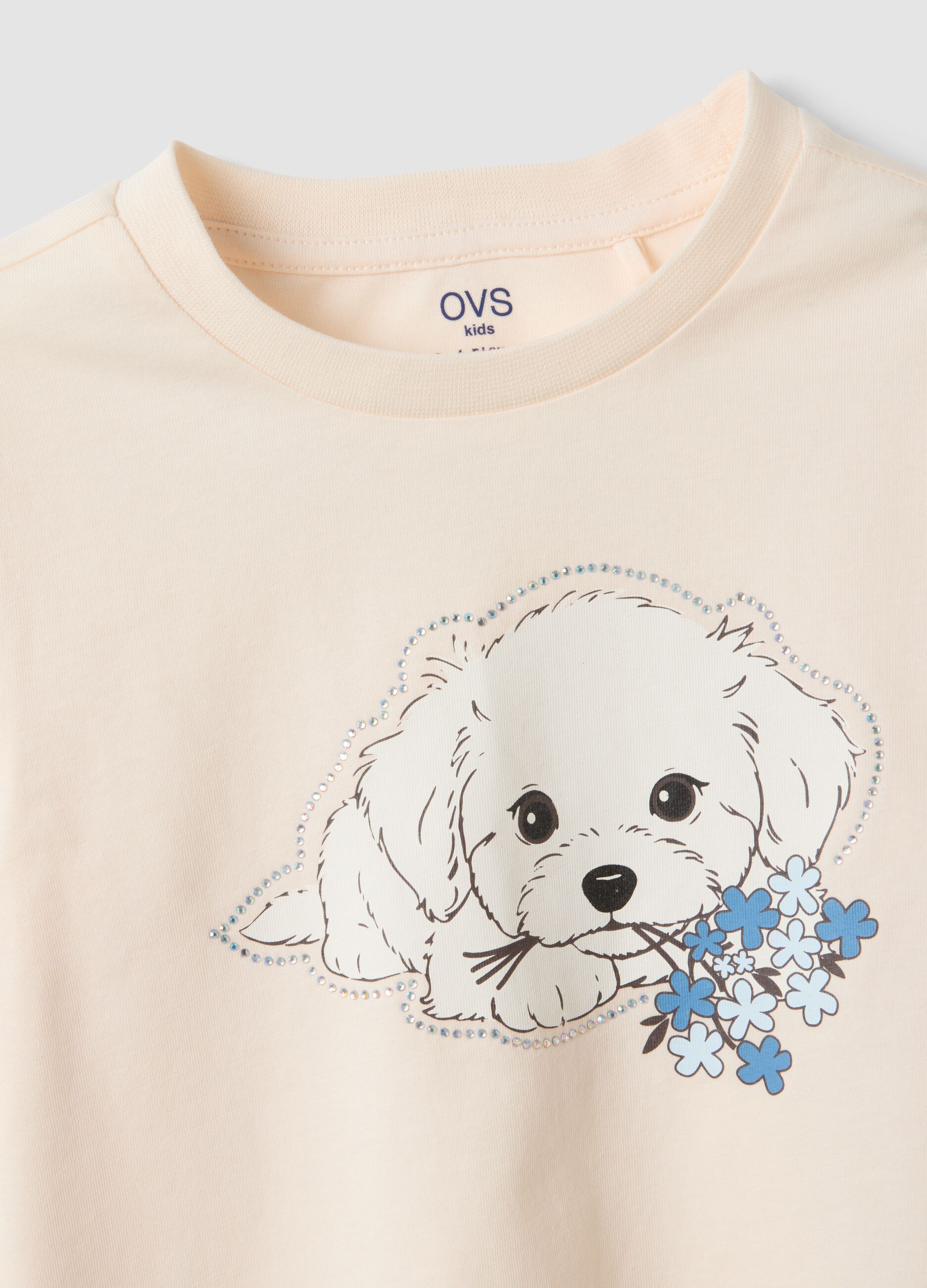 Beige organic cotton crew-neck T-shirt