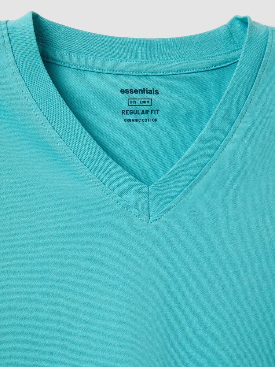 Light blue pure cotton V-neck t-shirt regular fit_5