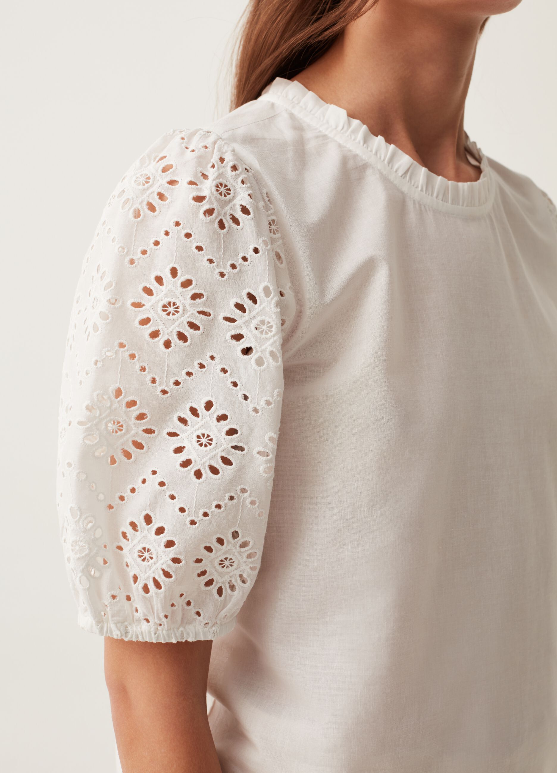 Blouse with broderie anglaise sleeves