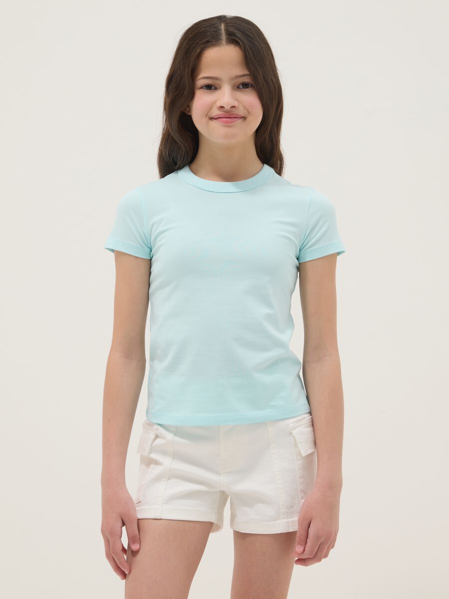 Girls&rsquo; light blue stretch cotton T-shirt, regular fit_1