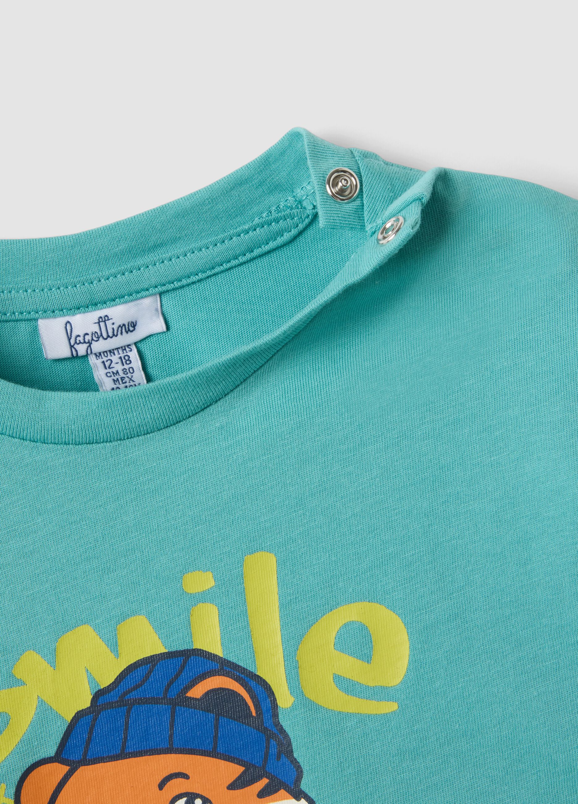 Light blue oversized pure organic cotton T-shirt with tiger print for boys