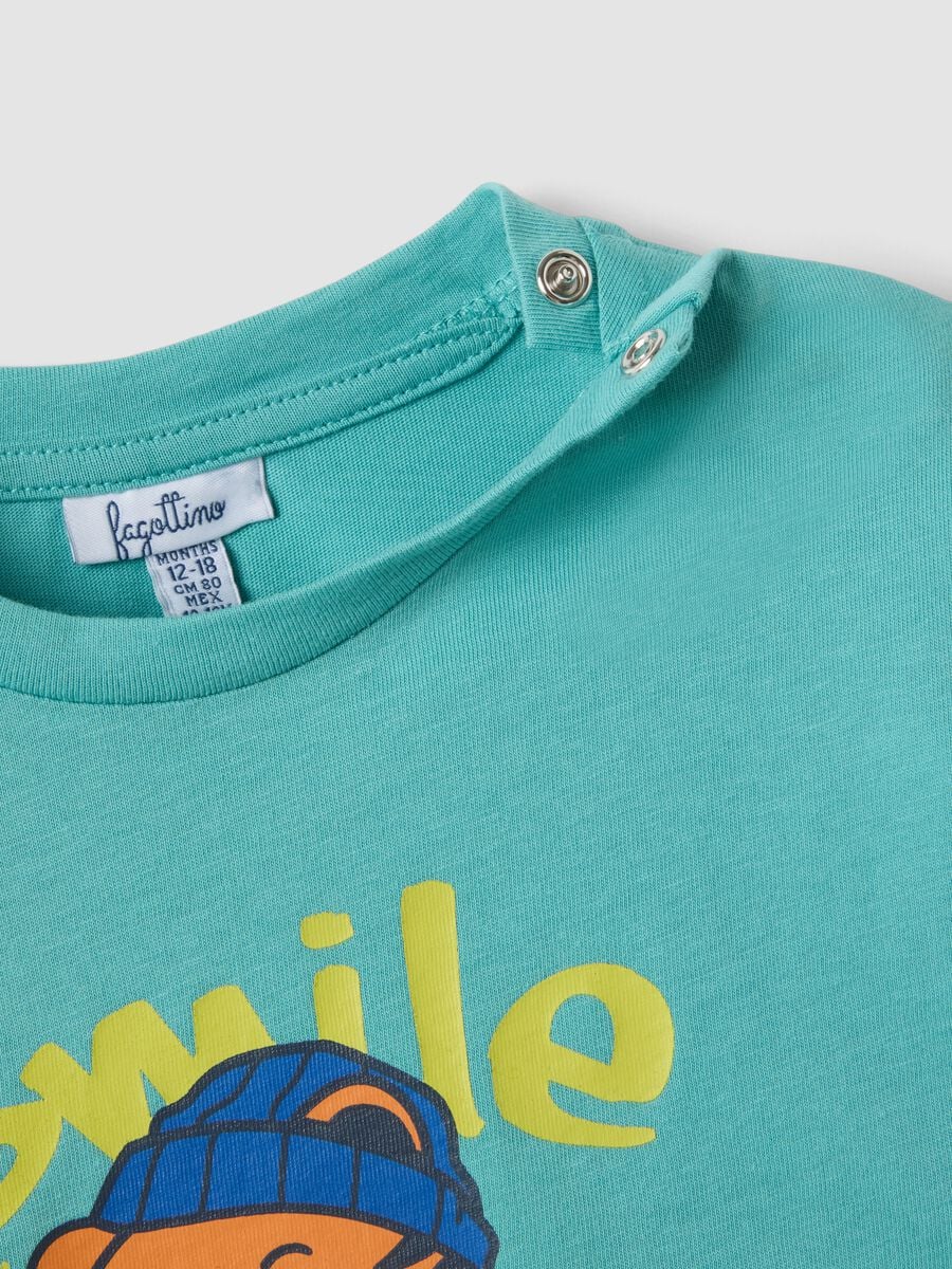 Light blue oversized pure organic cotton T-shirt with tiger print for boys_3
