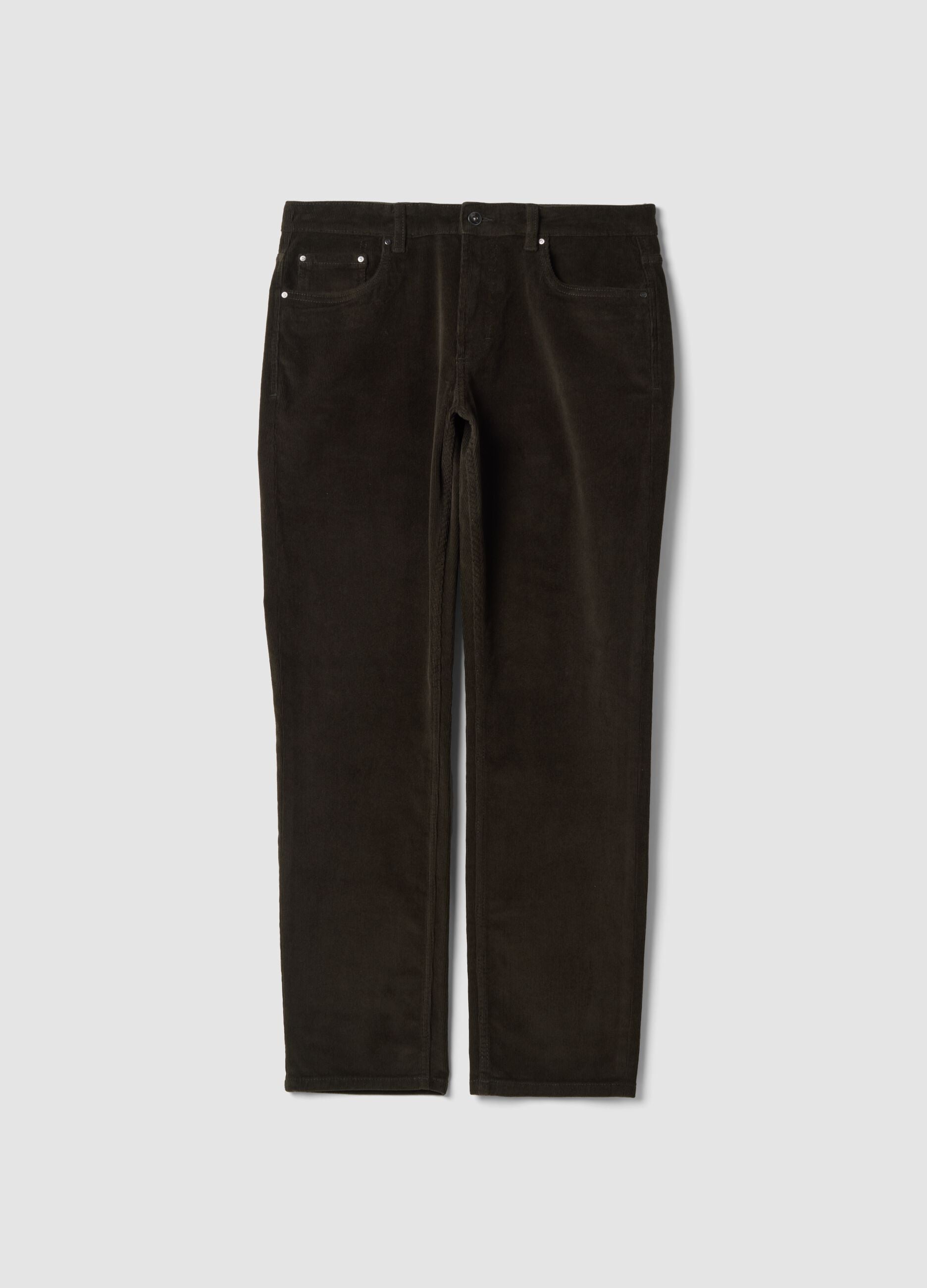 Pantaloni verdi in cotone elasticizzato a coste regular fit