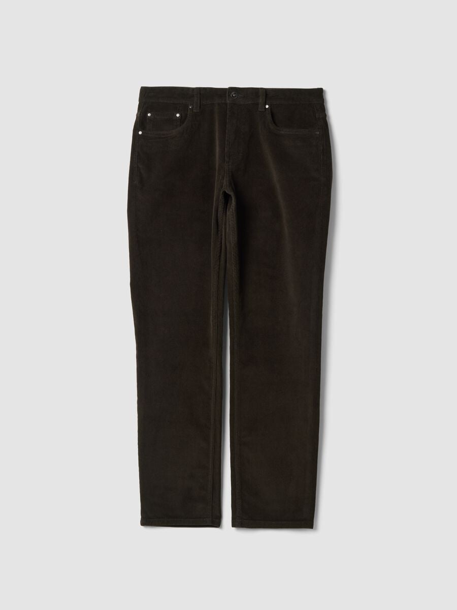 Pantaloni verdi in cotone elasticizzato a coste regular fit_0