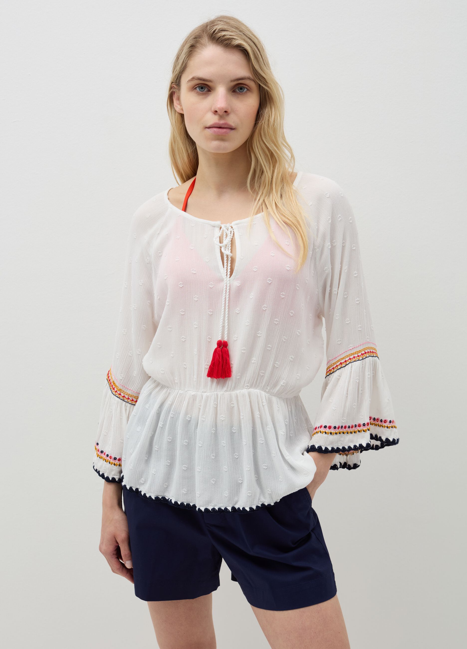 Positano summer blouse with ethnic embroidery