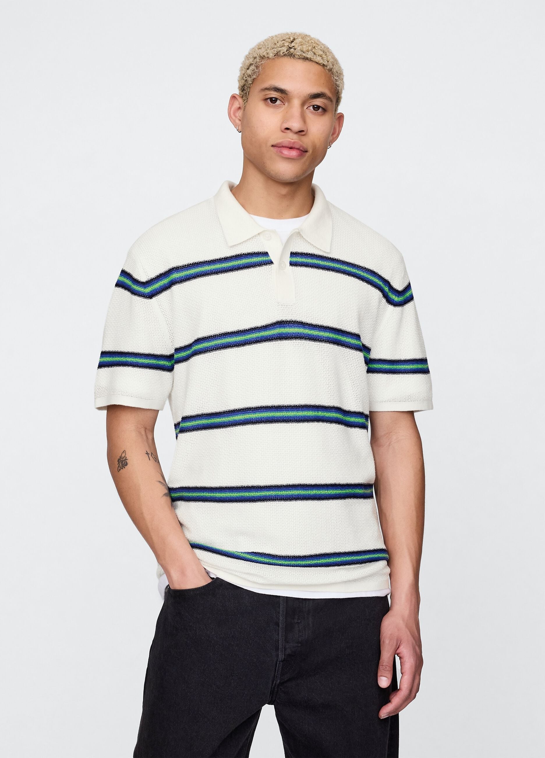 OVS Wei&szlig; gestreiftes Kurzarm-Polo