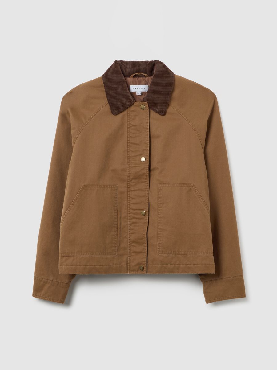 Brown cotton blend jacket with buttons and zip_4