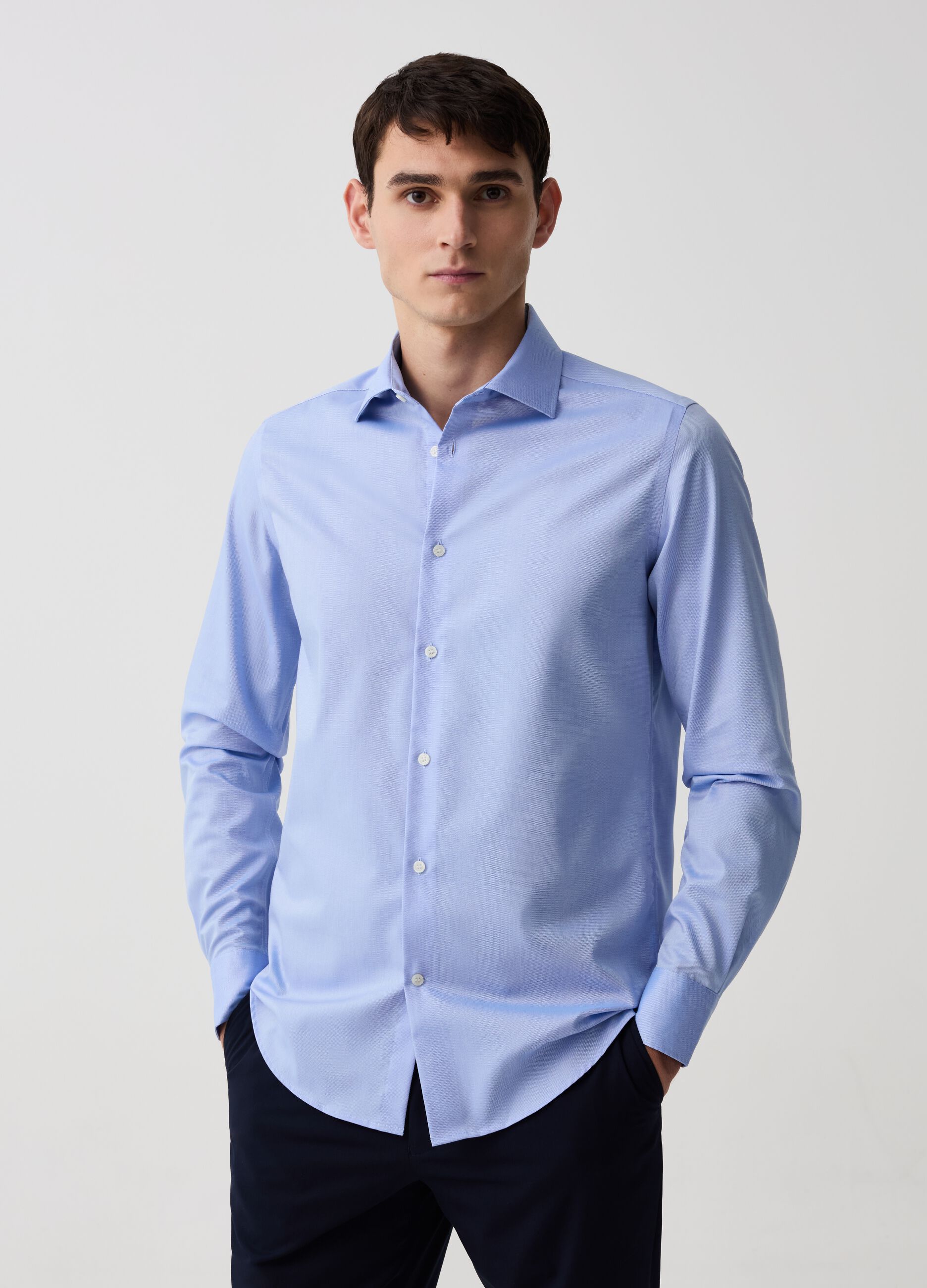 Slim-fit shirt in no-iron Oxford cotton