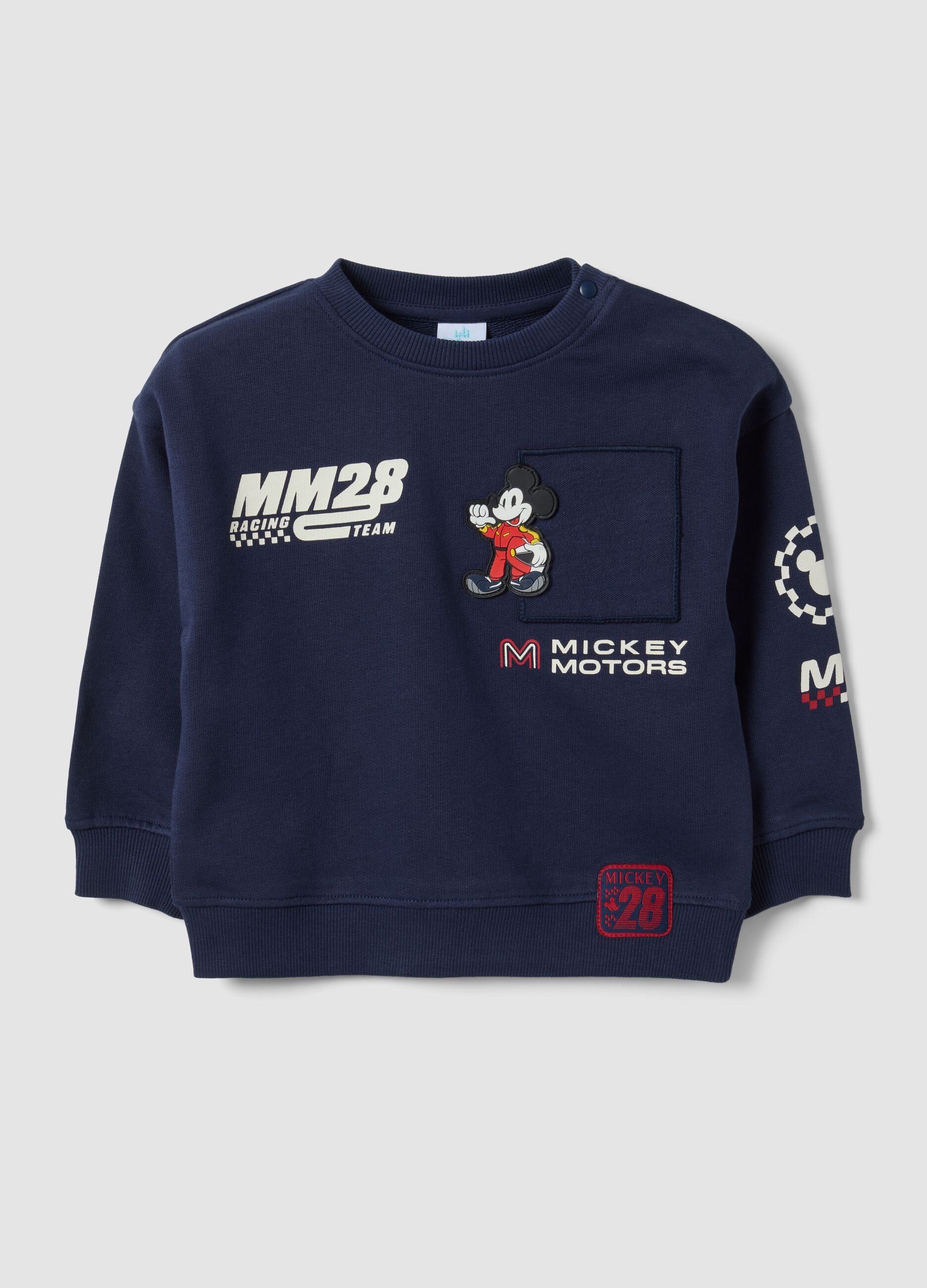 Blue pure cotton crew-neck sweatshirt with Mickey print, oversized fit for boys