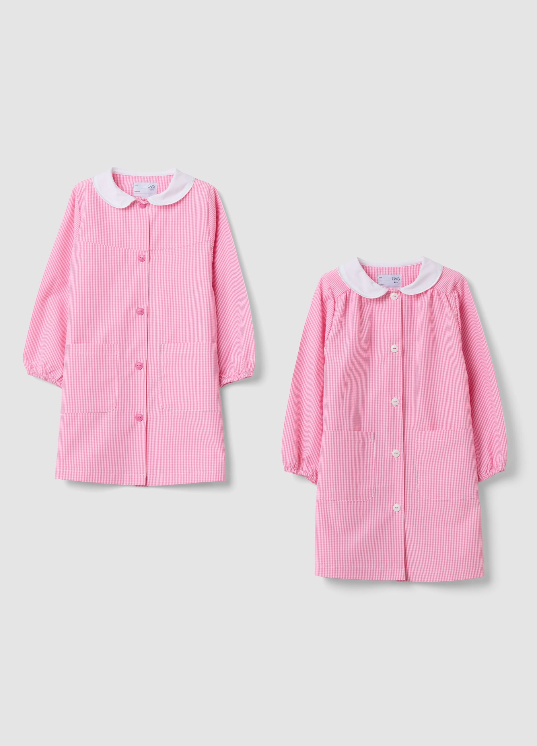 2er-Pack rosa Kindergartenkittel f&uuml;r M&auml;dchen mit wei&szlig;em Kragen