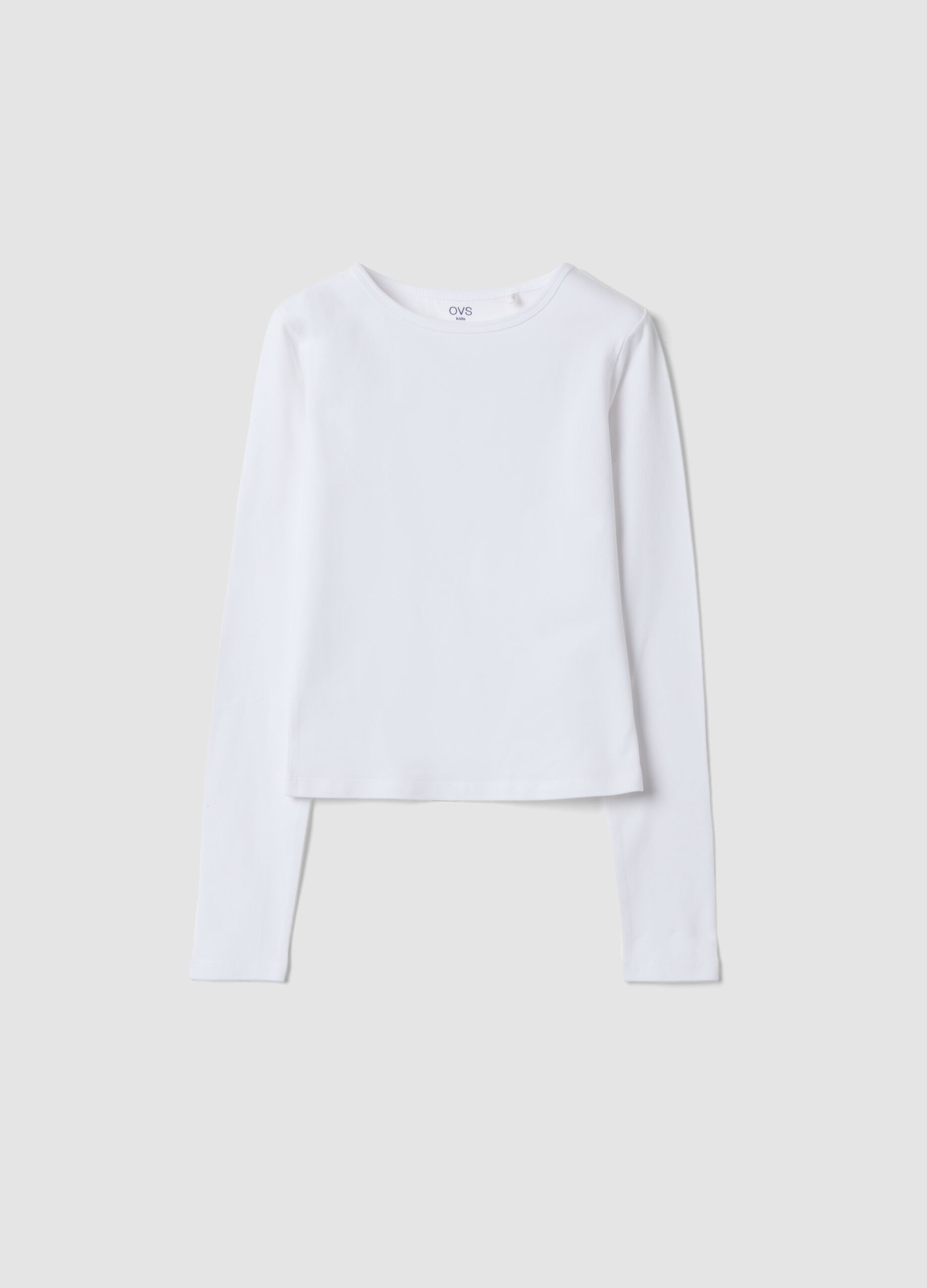 Wei&szlig;es Slim-Fit-Langarmshirt aus elastischem Bio-Baumwolljersey