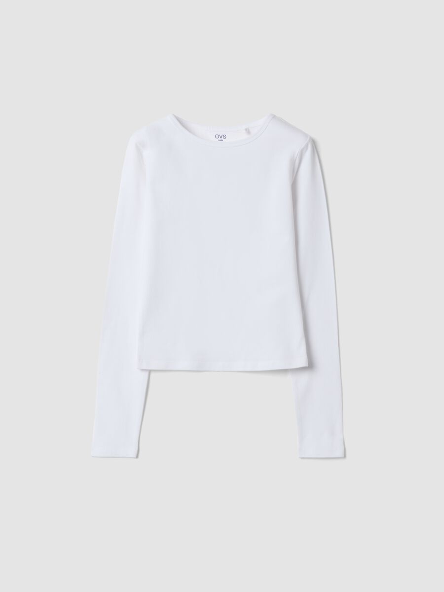 Wei&szlig;es Slim-Fit-Langarmshirt aus elastischem Bio-Baumwolljersey_0