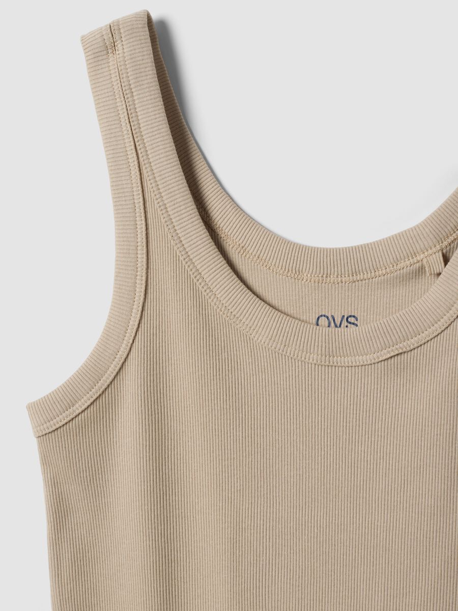 Beige pure cotton ribbed vest top, regular fit_5