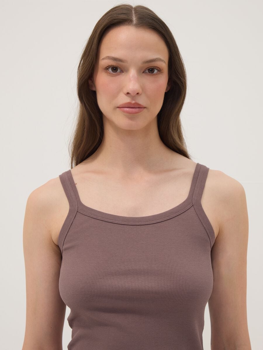 Brown organic cotton crew-neck vest top_1