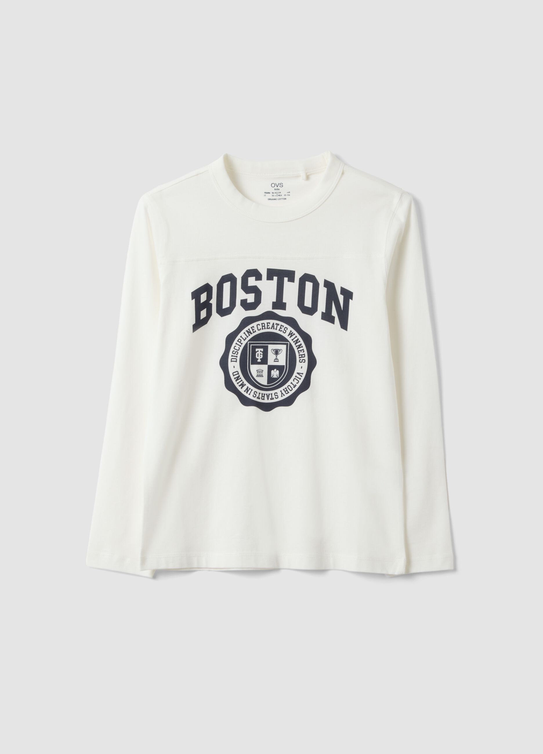 White pure organic cotton T-shirt with varsity print