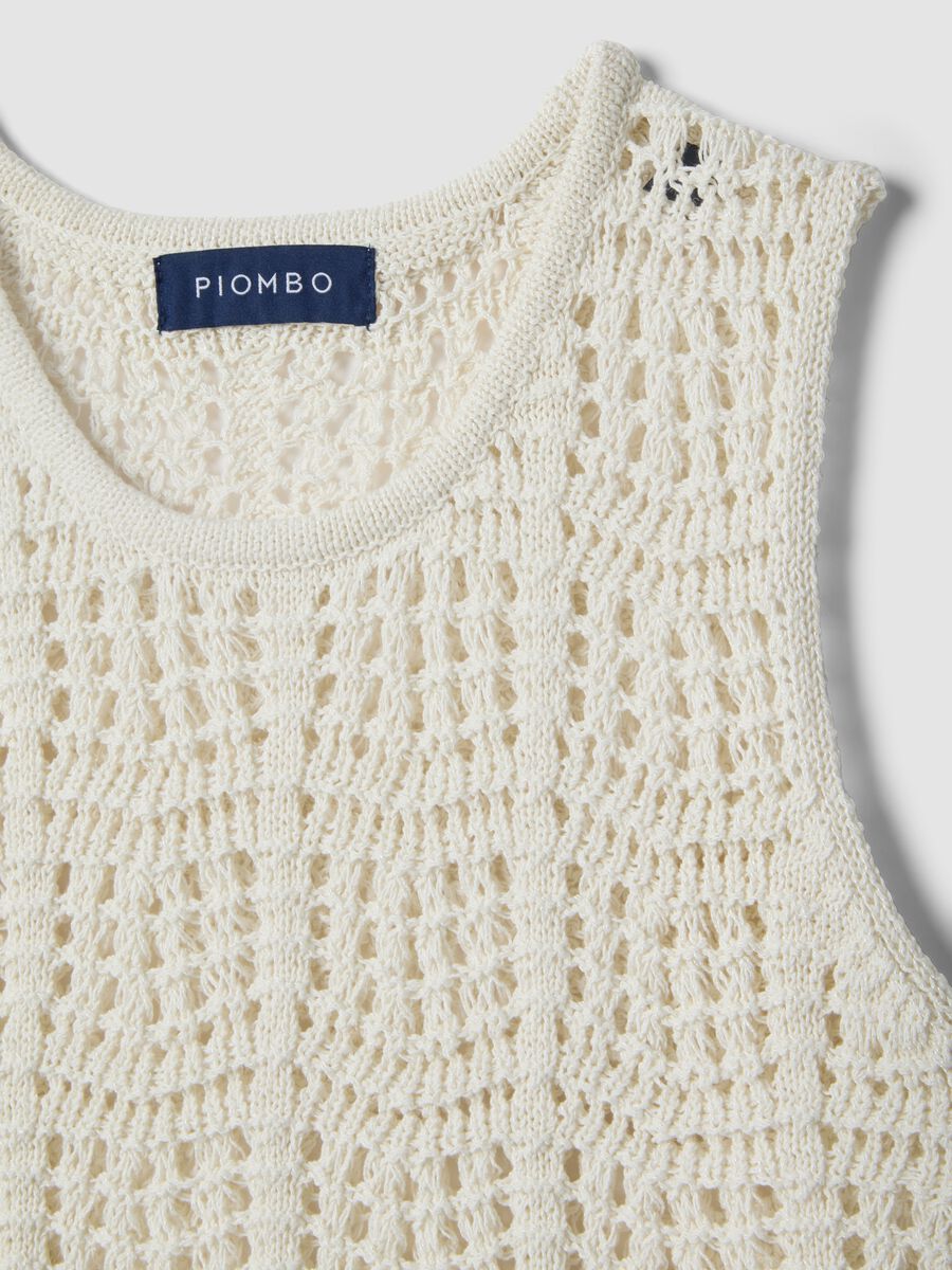 White cotton blend tank top regular fit with mesh texture_5